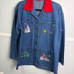 Casey Coleman Blue Denim Vintage Winter Holiday Jacket